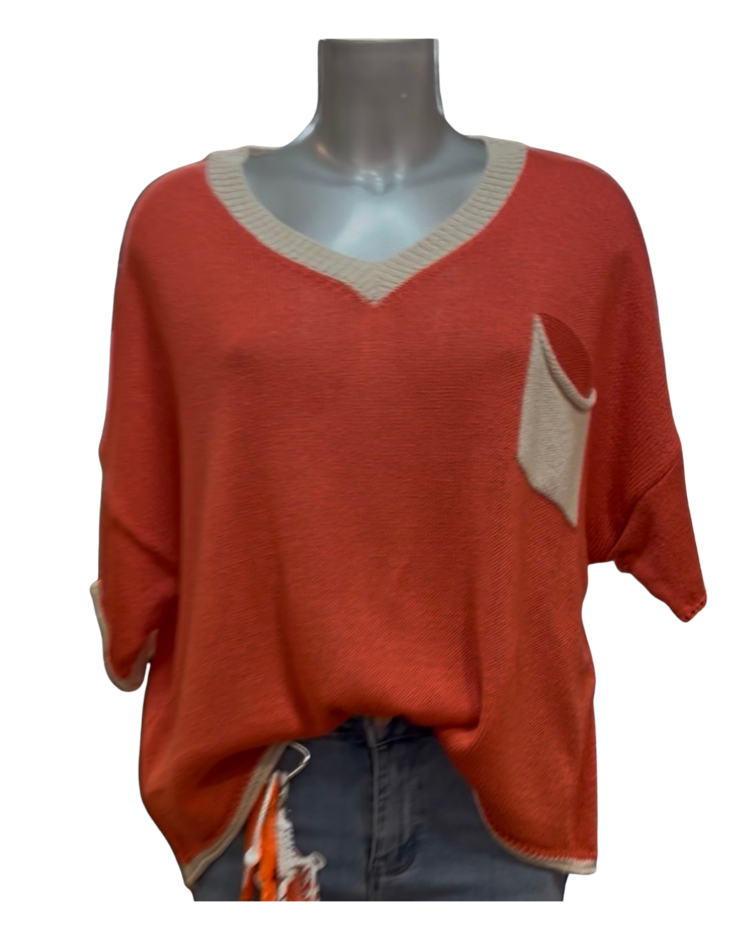 Jersey de Punto Bicolor con Cuello y Bolsillo en Contraste