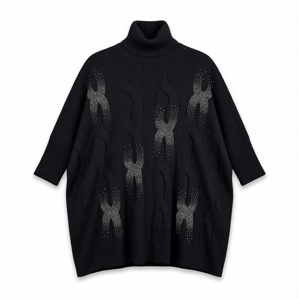Jersey oversize de trenzas con pedrería negro